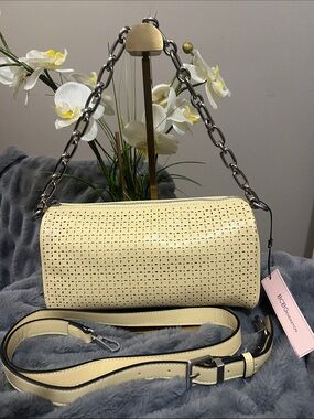 BCBGMaxAzria Cream Perforated Barrel Shoulder Bag retail $88 NWT